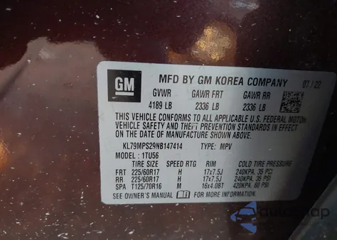 2022 Chevrolet Trailblazer Fwd Lt from USA, damaged, VIN KL79MPS29NB147414